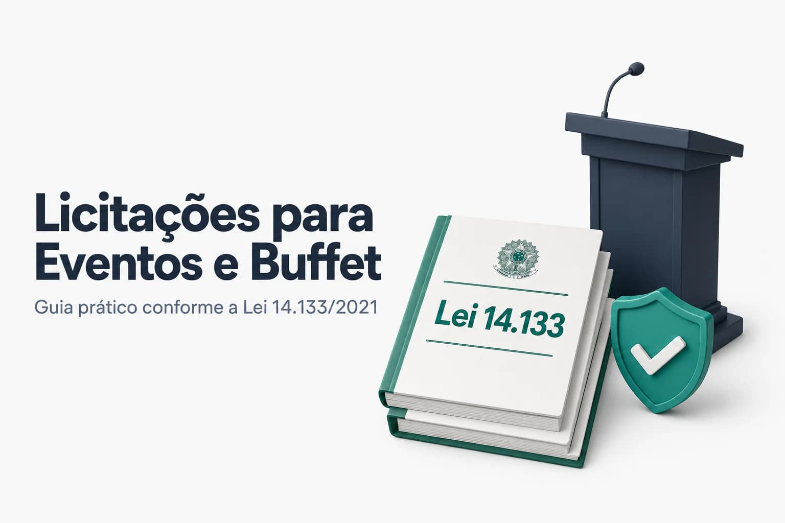 Ilustração de um auditório com palco e cadeiras, representando a contratação de serviços de eventos pela administração pública.