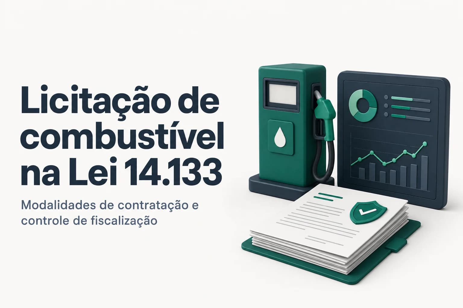 Capa do artigo sobre licitação para fornecimento de combustível, com caminhão tanque abastecendo em posto com bandeira do Brasil ao fundo.