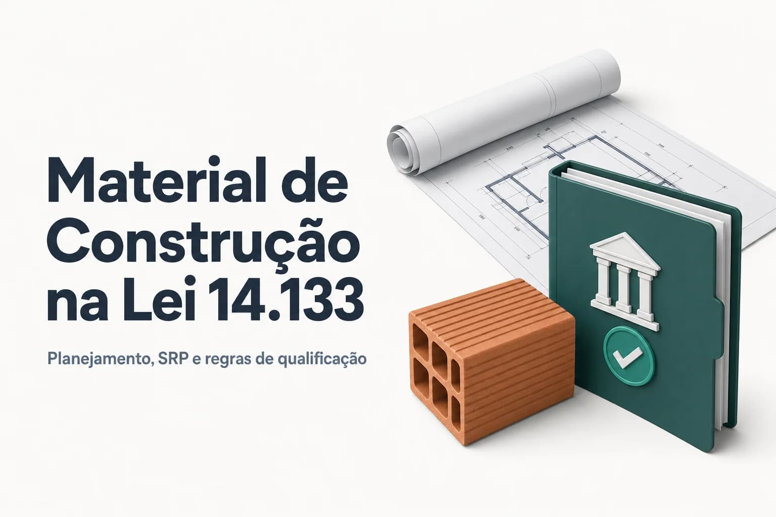 Ilustração de materiais de construção, como tijolos, cimento e ferragens, sendo entregues em obra pública.