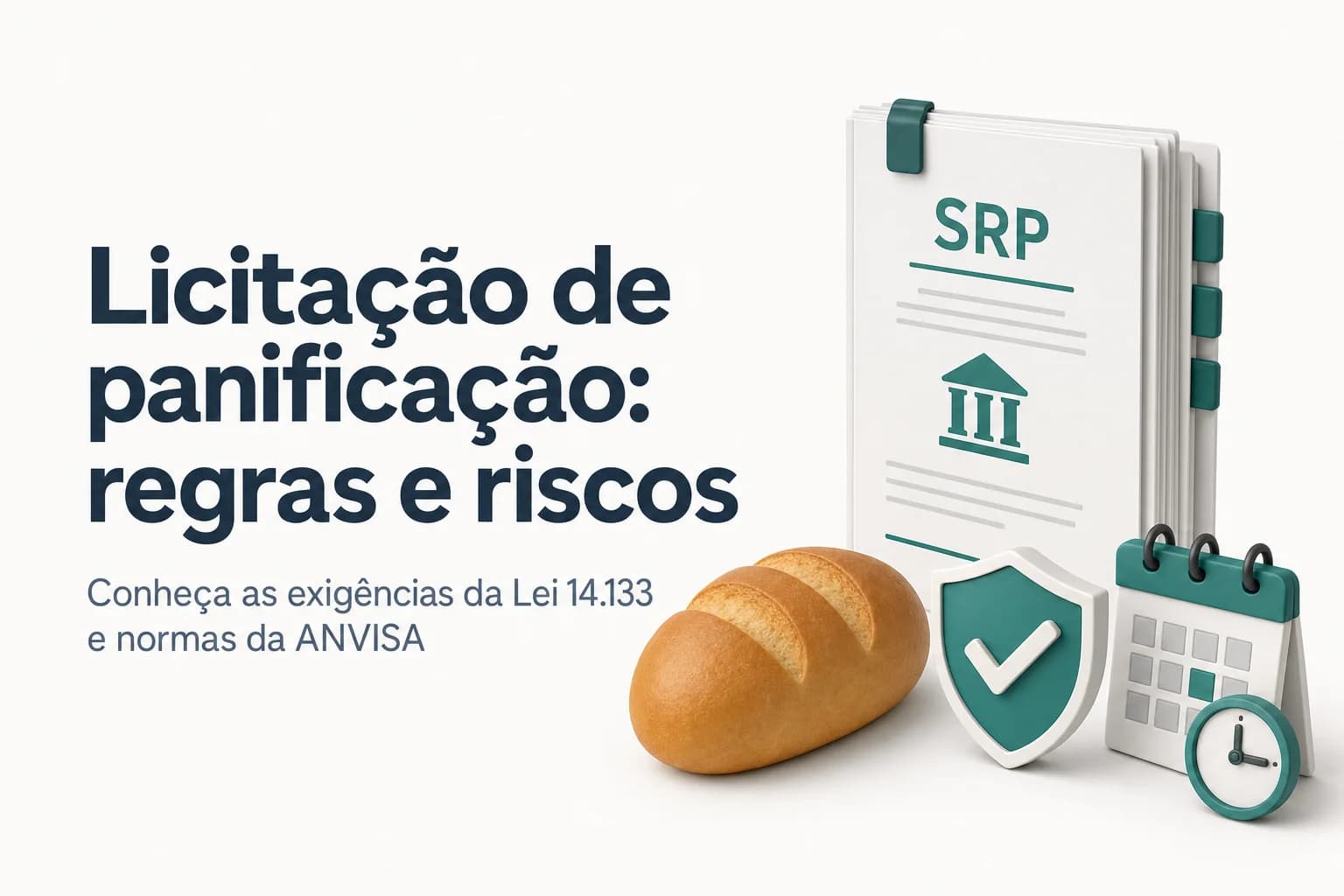 Pães e produtos de panificação em prateleiras, ilustrando licitação pública para fornecimento alimentar.