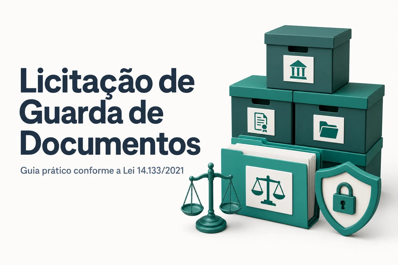 Ilustração de contratação pública de serviço de guarda e armazenamento de documentos em arquivo terceirizado.