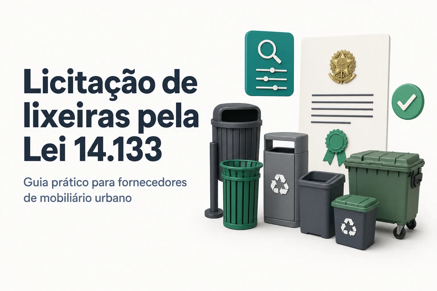 Imagem de lixeiras coloridas para coleta seletiva em espaço urbano