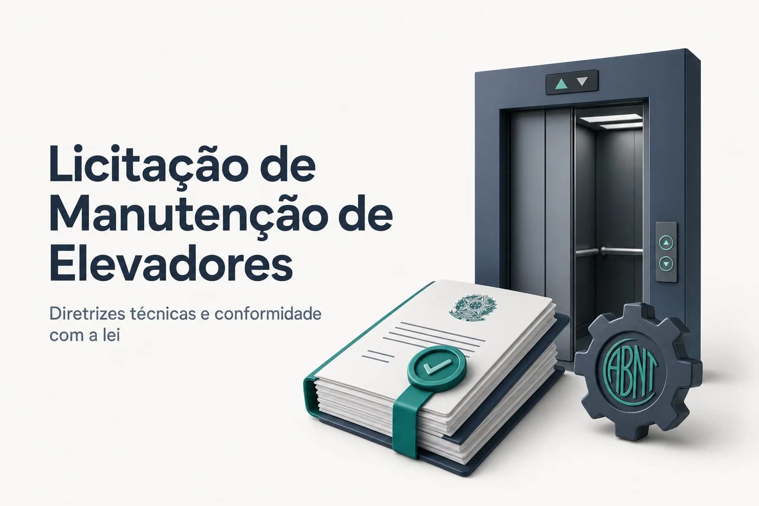 Manutenção de elevador em prédio público: técnico realizando inspeção em equipamento