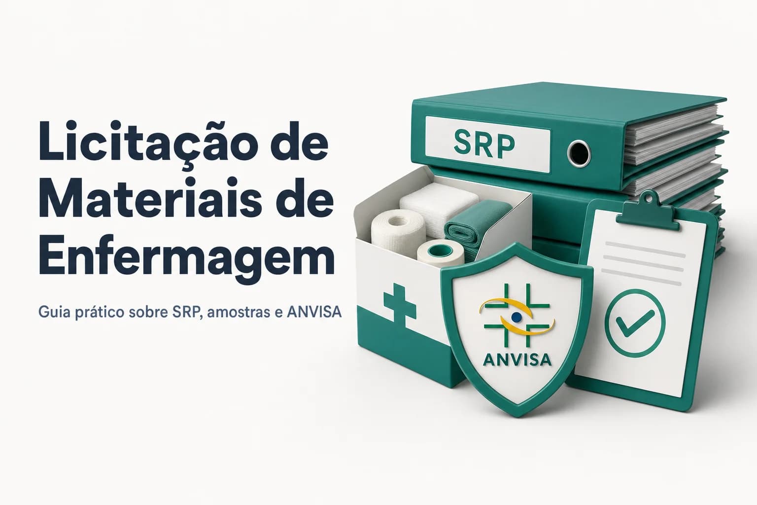 Materiais de enfermagem e curativos hospitalares organizados sobre mesa em ambiente hospitalar