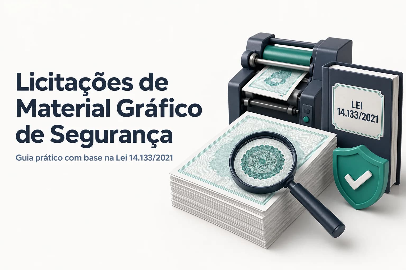 Imagem de diploma e certificado com elementos de segurança, ilustrando licitação de material gráfico de segurança.