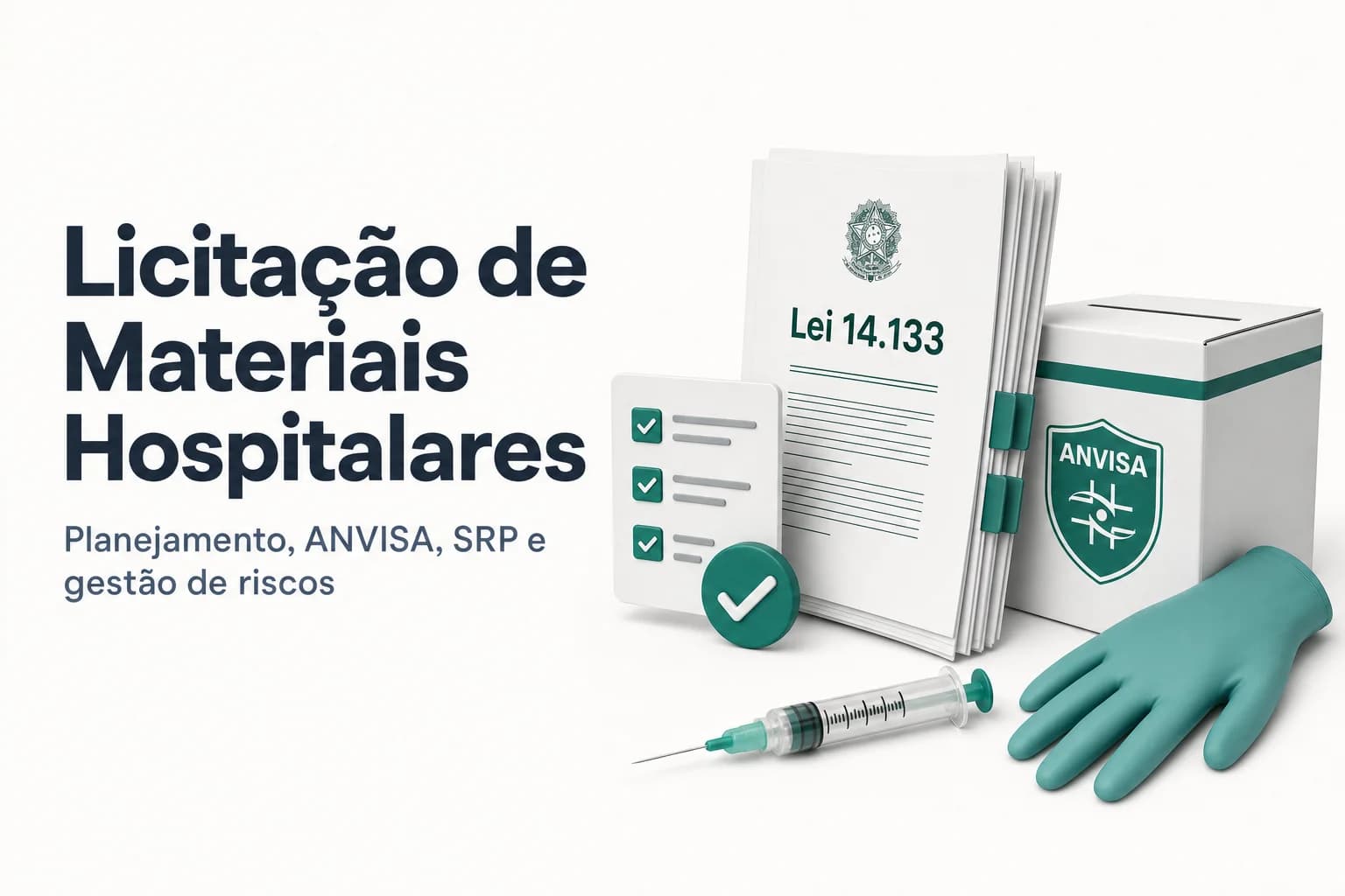Prateleira com caixas de luvas cirúrgicas, seringas descartáveis e gazes esterilizadas em ambiente hospitalar.