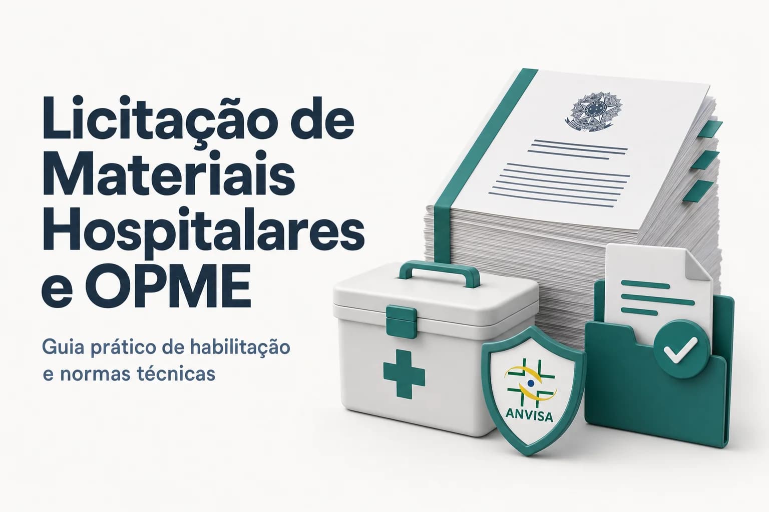 Documentos e registros necessários para habilitação em licitação de materiais hospitalares e OPME, com destaque para a Lei 14.133/2021 e a ANVISA.