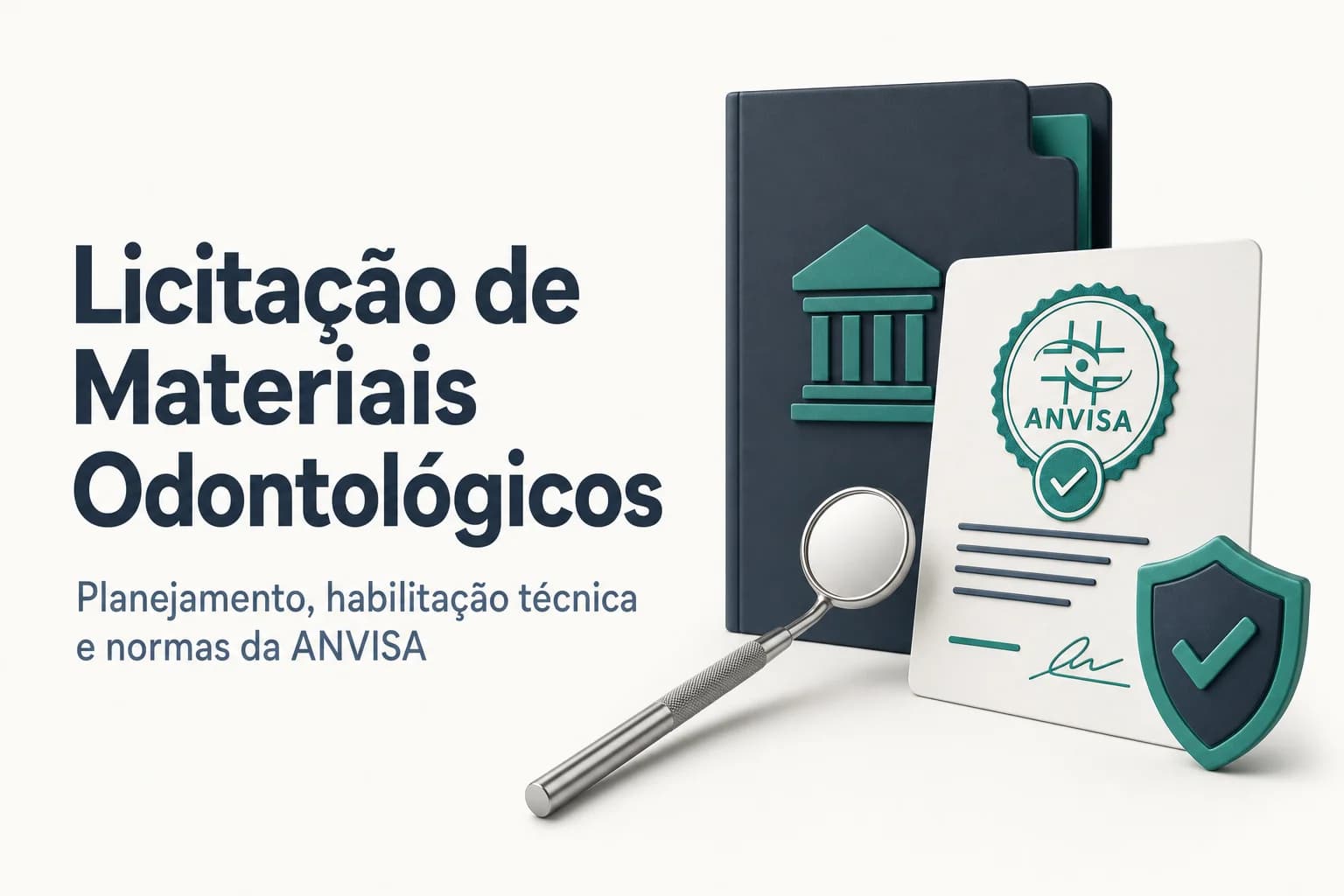 Mesa de consultório odontológico com instrumentos e materiais odontológicos organizados, representando compras públicas na área da saúde.