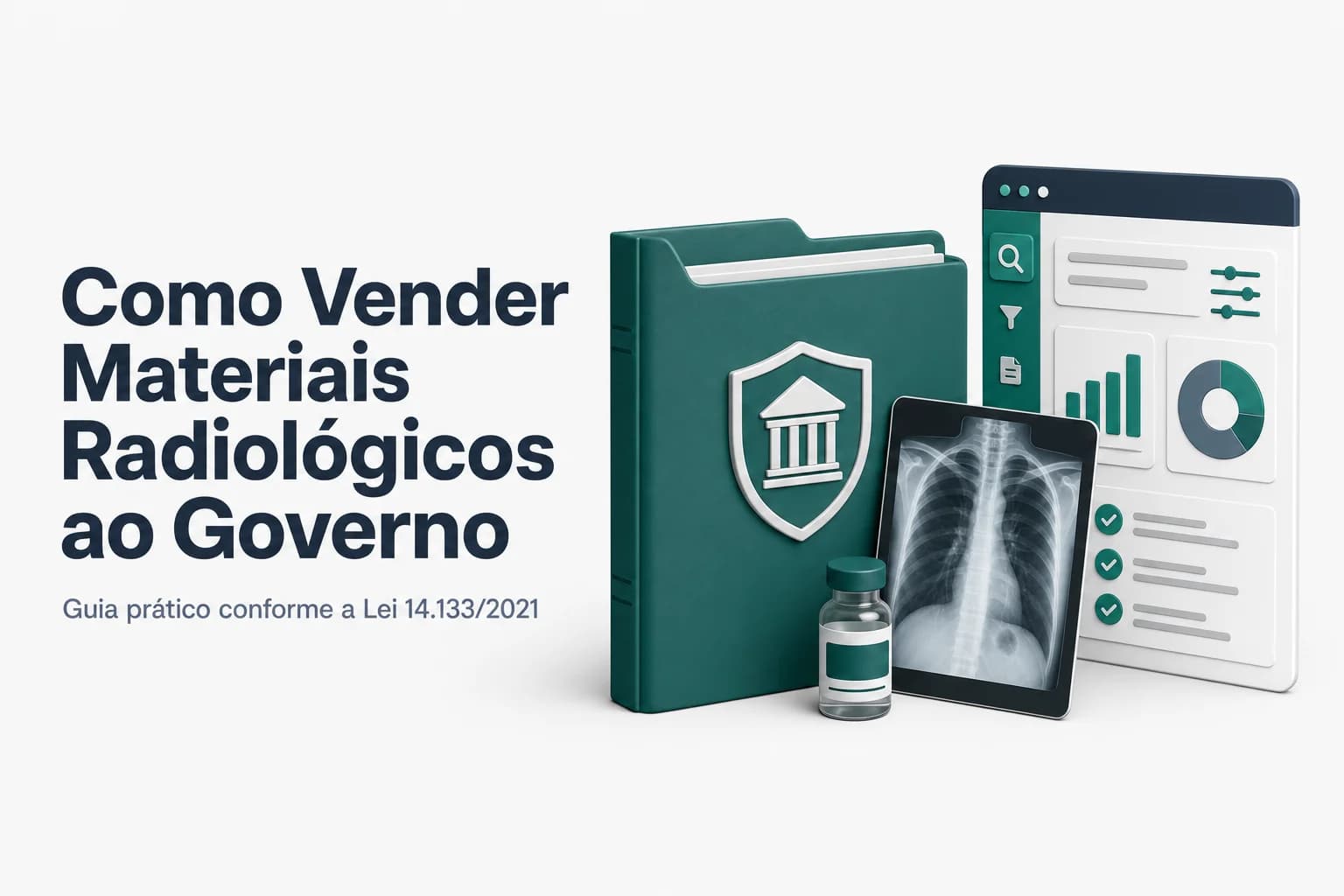 Materiais radiológicos como filmes, contrastes e insumos de imagem dispostos em mesa de hospital