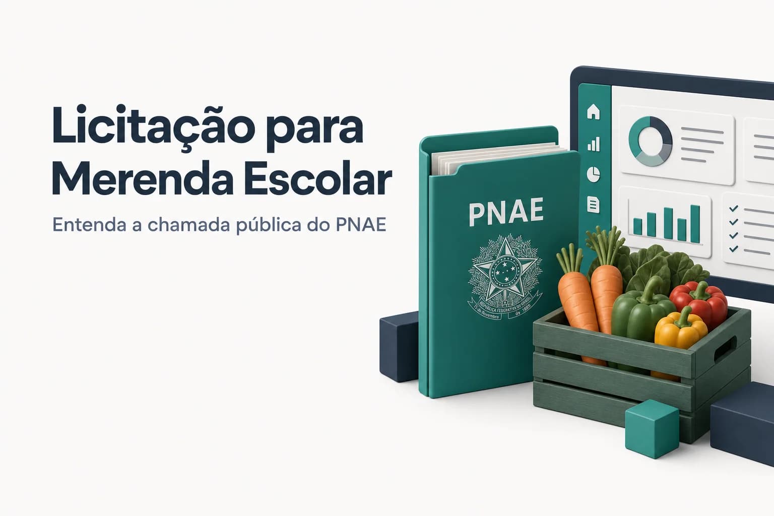 Ilustração de uma merendeira escolar servindo alimentos frescos, com destaque para frutas e legumes, simbolizando a agricultura familiar.