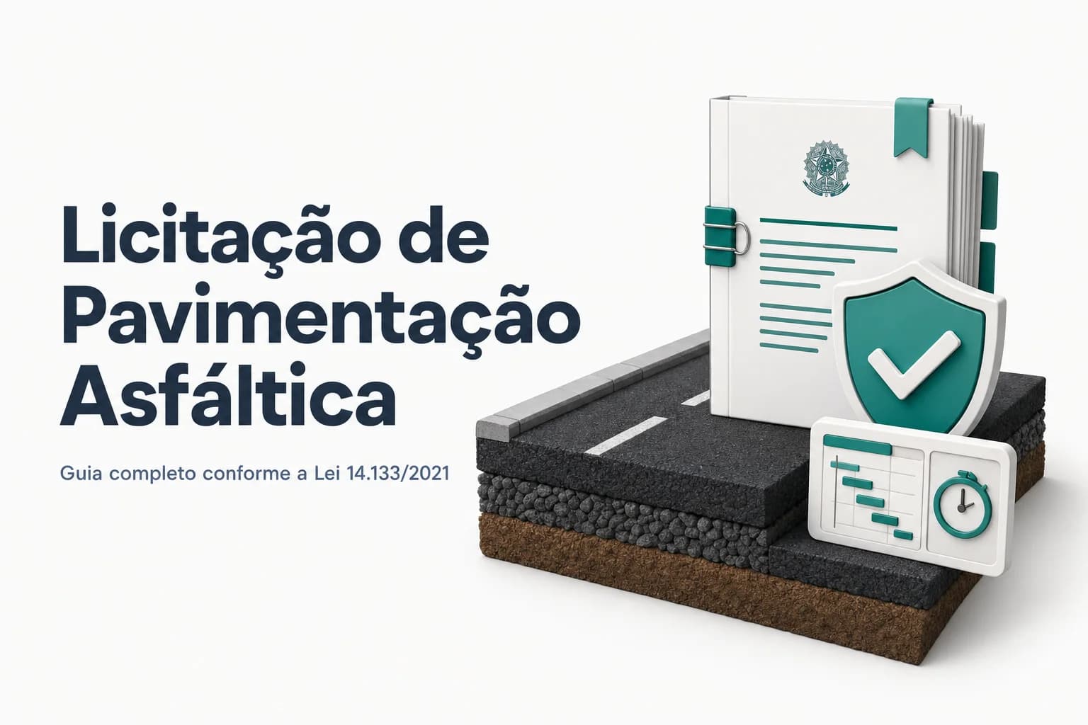 Guia completo sobre licitação de pavimentação asfáltica e recuperação de vias conforme a Lei 14.133/2021.