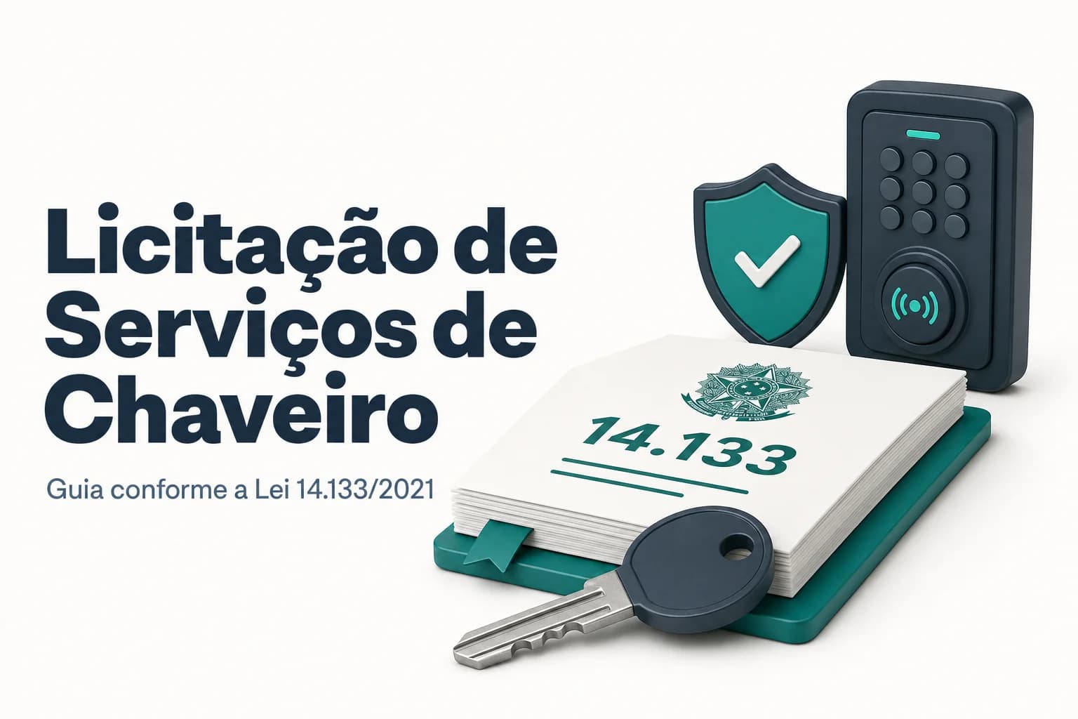 Profissional chaveiro realizando serviço em porta de prédio público. Guia de licitação pela Lei 14.133/2021.