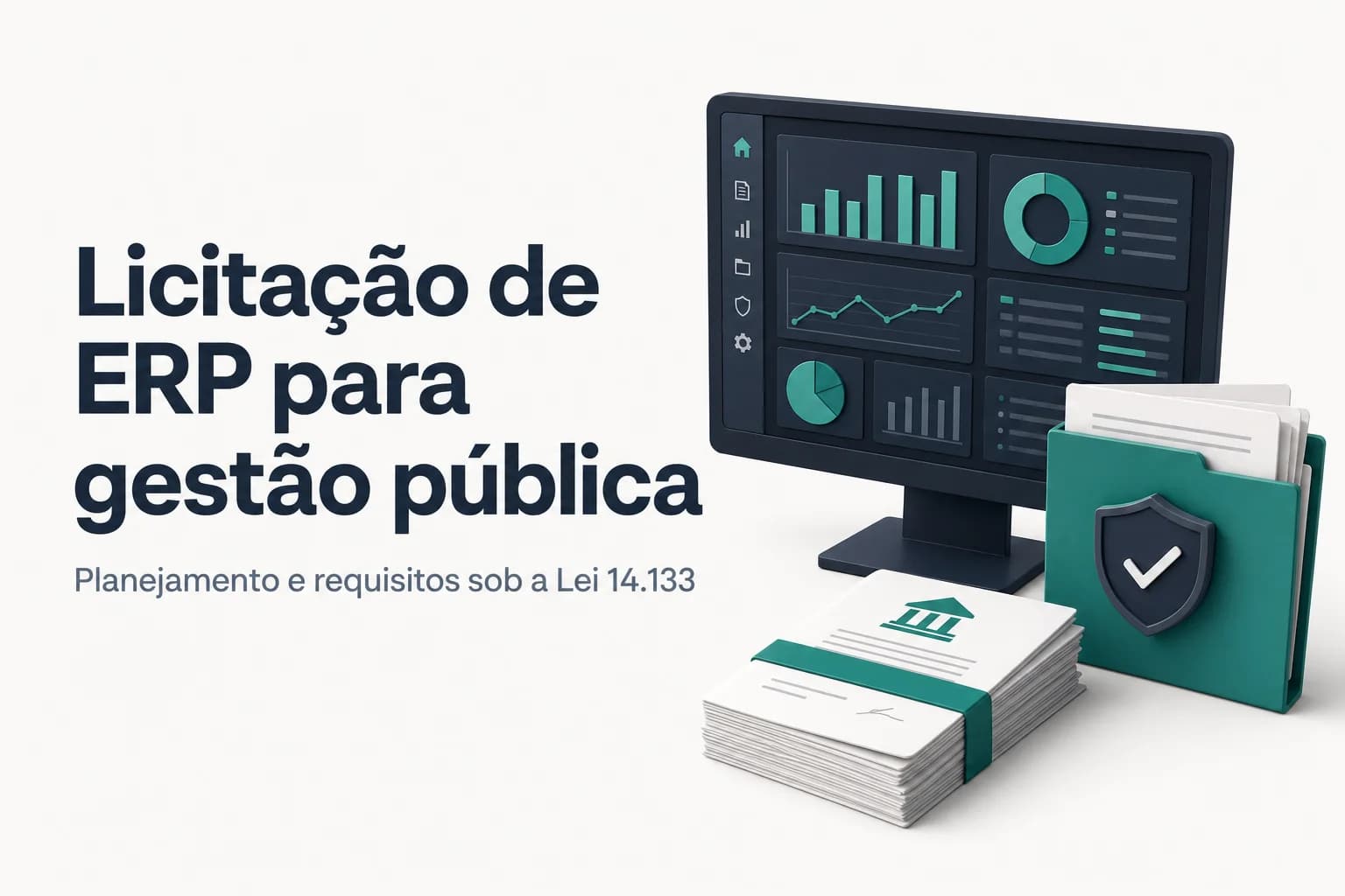 Ilustração representando contratação de software de gestão pública por licitação