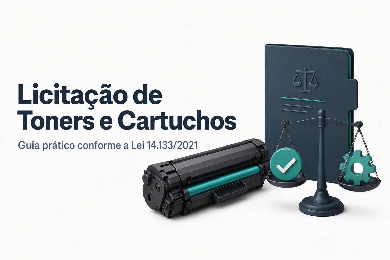 Documentos e editais de licitação para toner e cartuchos de impressora sobre mesa