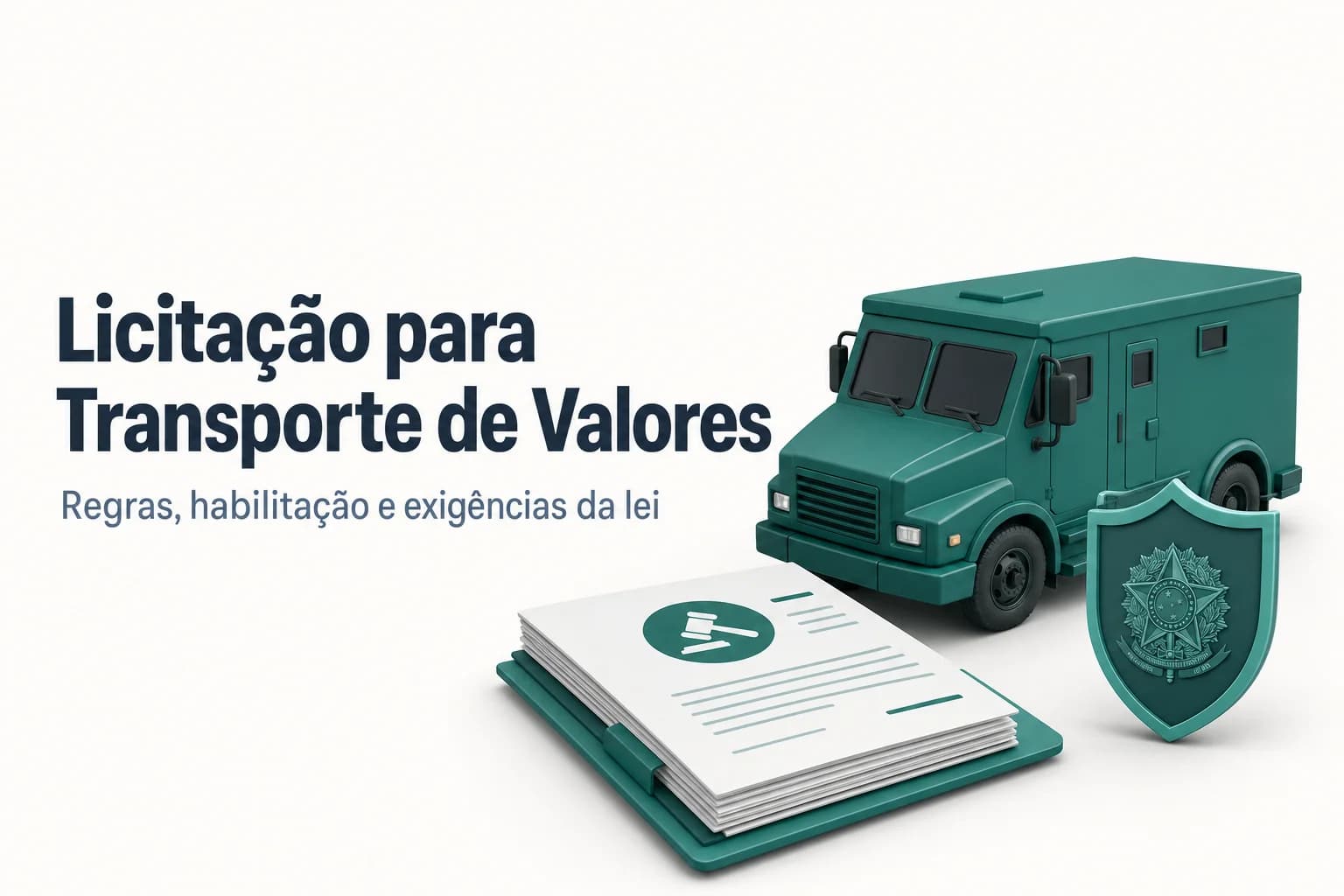 Capa do artigo sobre licitação de transporte de valores e malote, com ícones de carro-forte e malotes.