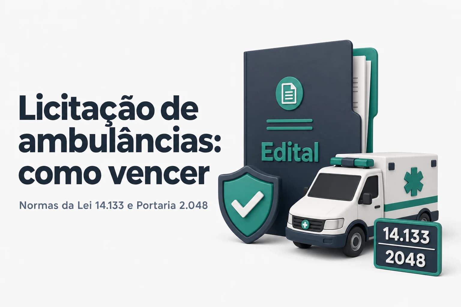 Ambulância estacionada na porta de um hospital, ilustrando serviço de transporte de pacientes em licitação pública.