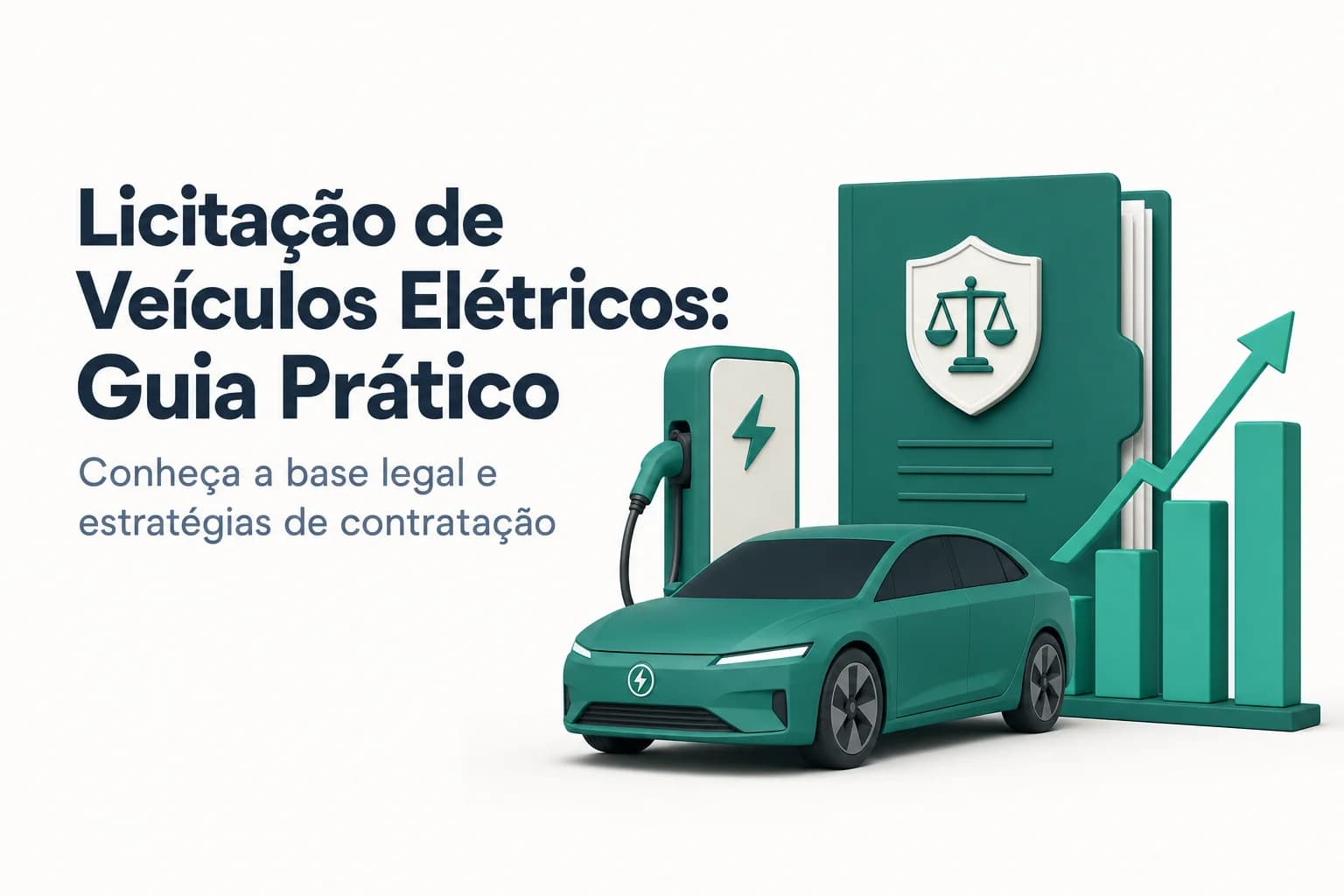 Ilustração de veículos elétricos em garagem pública com estações de recarga, representando processo de licitação sustentável.