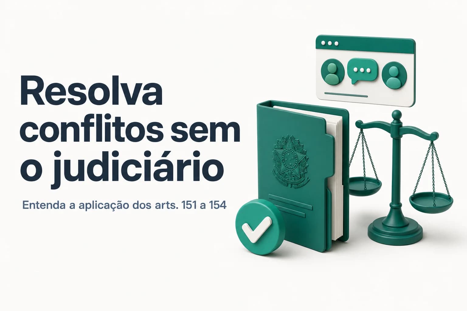 Ilustração de aperto de mãos e balança da justiça representando mediação e conciliação em licitações públicas.