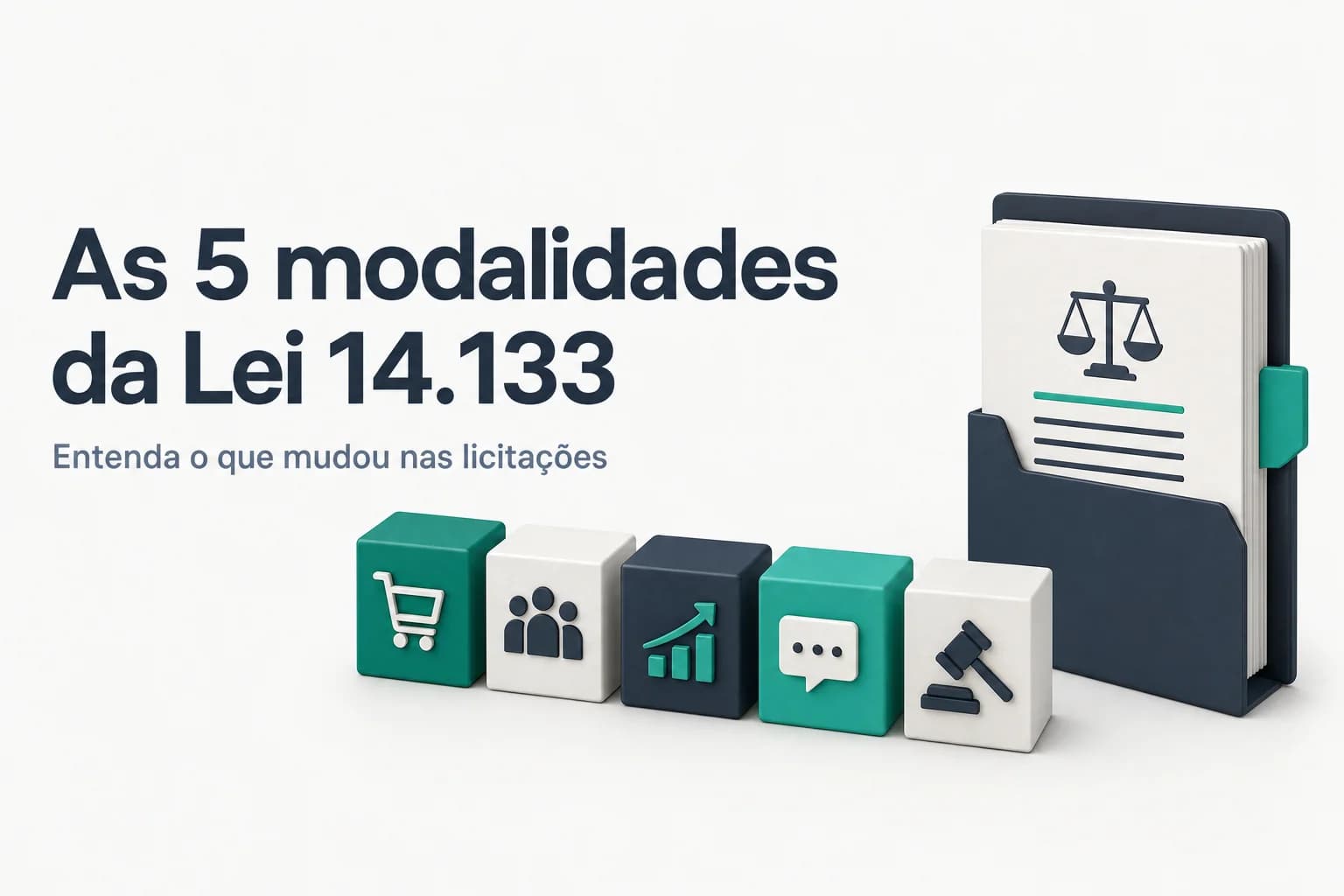 Diagrama comparativo das cinco modalidades de licitação previstas na Lei 14.133/2021.