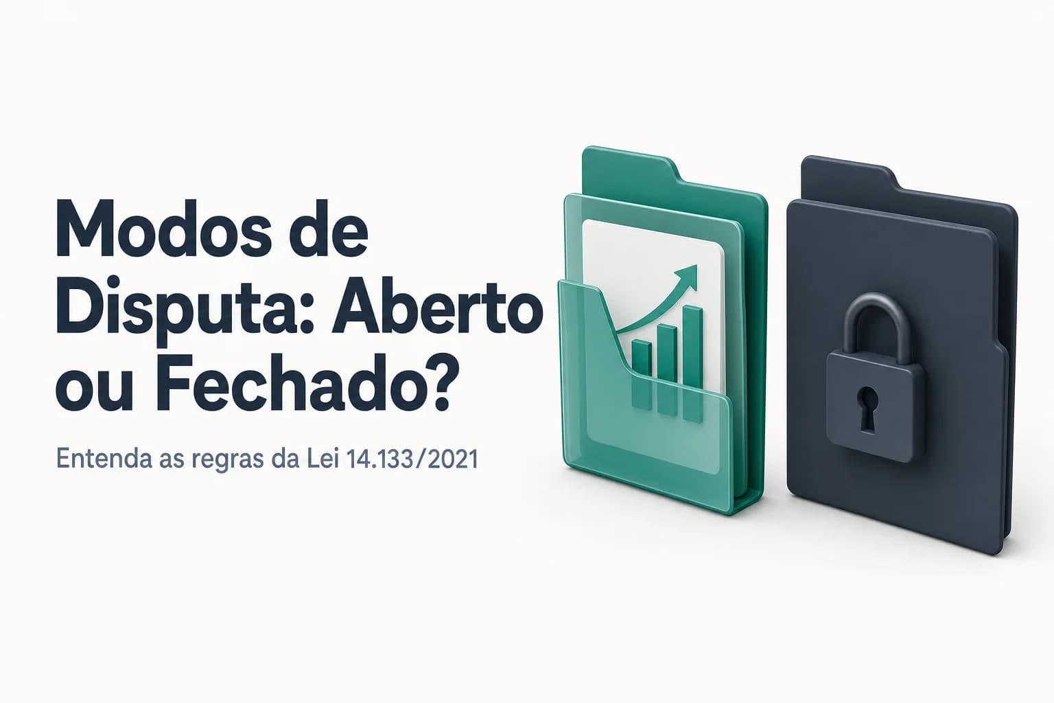 Ilustração comparativa entre modo aberto (lances públicos) e modo fechado (propostas sigilosas) em licitações públicas.