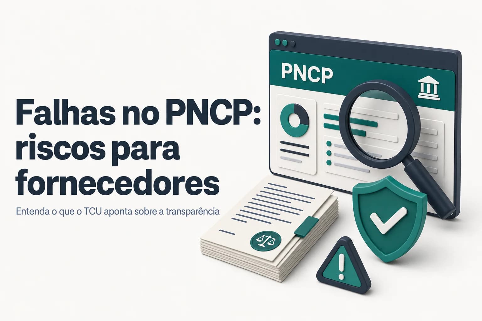 Gráfico de barras mostrando o aumento de inconsistências no PNCP de 73,3% para 86,4%, com destaque para o TCU.