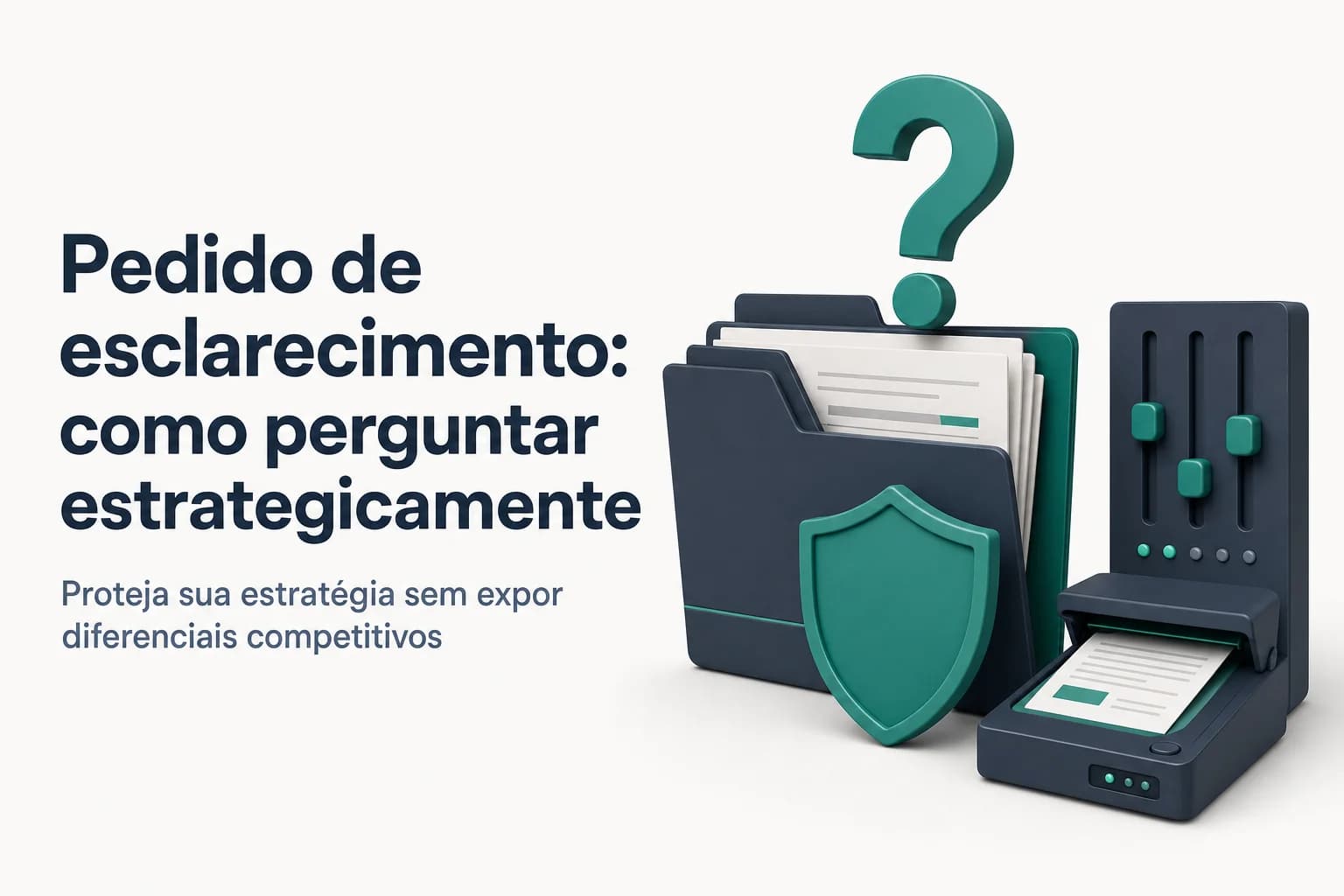 Documento de edital aberto com destaque para o trecho 'pedido de esclarecimento' e uma lupa ao lado.