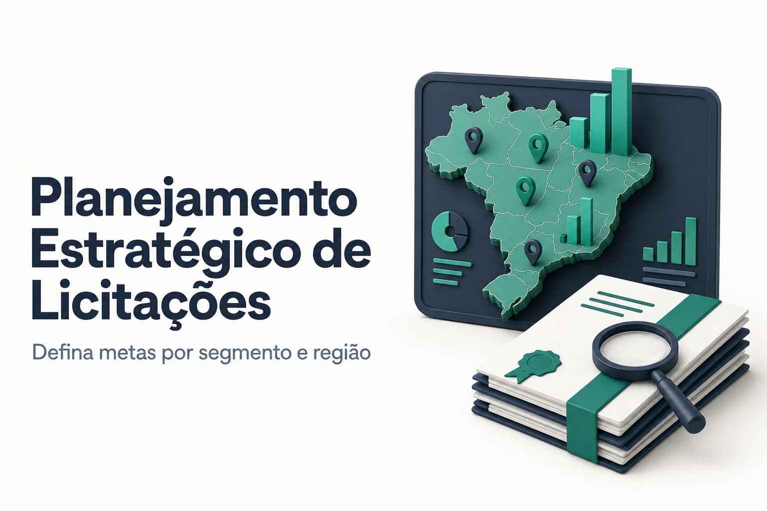 Gráfico de planejamento anual com indicadores de participação em licitações por região e segmento.