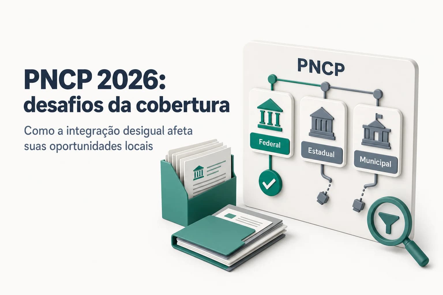 Gráfico mostrando a cobertura do PNCP entre União, estados e municípios em 2026.