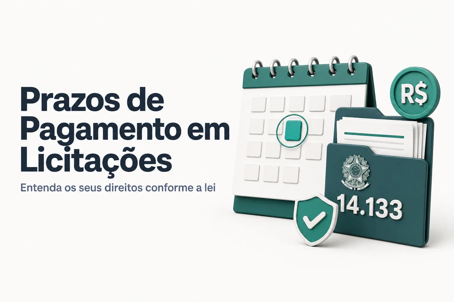 Imagem com calendário e cifrão sobre prazos de pagamento na Lei 14.133/2021.