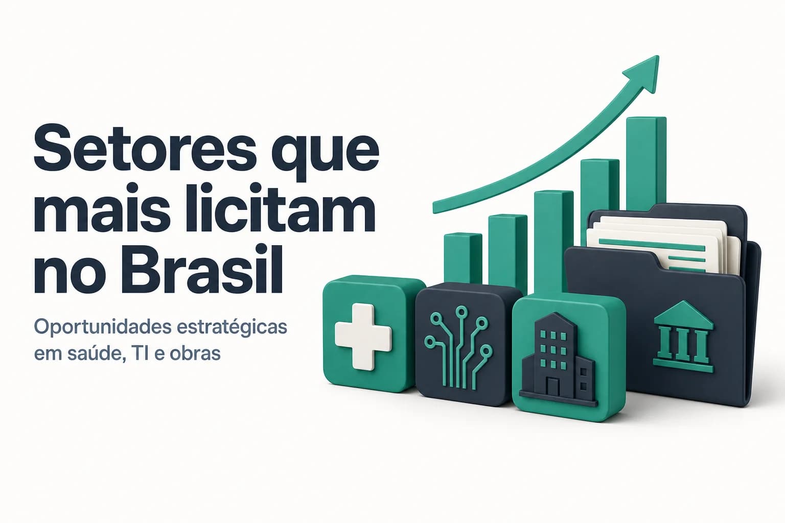 Gráfico com setores de licitações: saúde, obras, TI e educação, com destaque para participação de ME/EPP