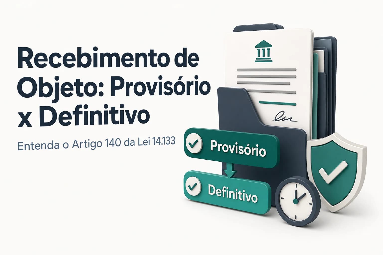 Ilustração do processo de recebimento provisório e definitivo do objeto em contrato administrativo conforme a Lei 14.133/2021.
