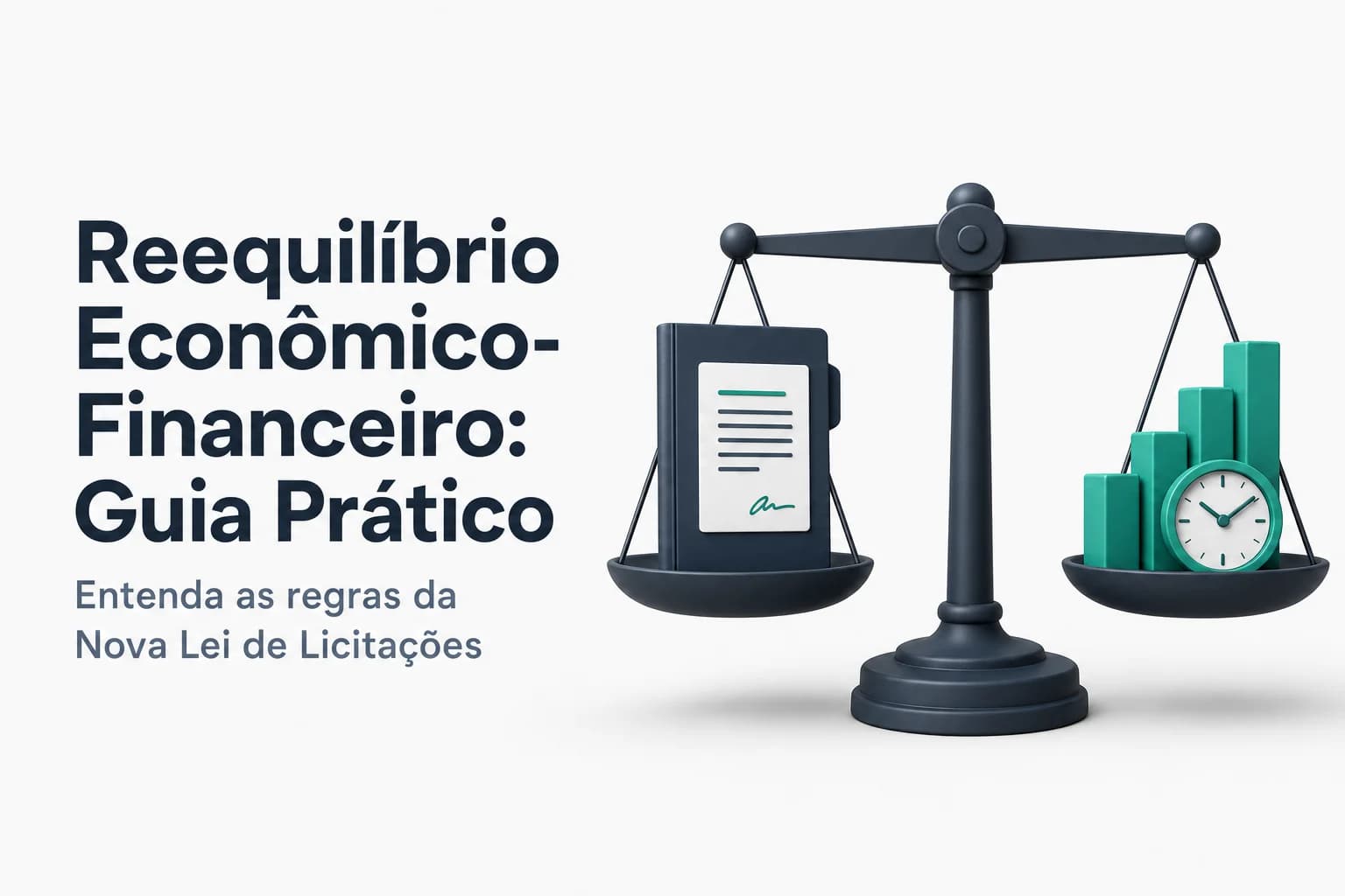 Ilustração de balança com setas indicando reequilíbrio econômico-financeiro em contratos públicos
