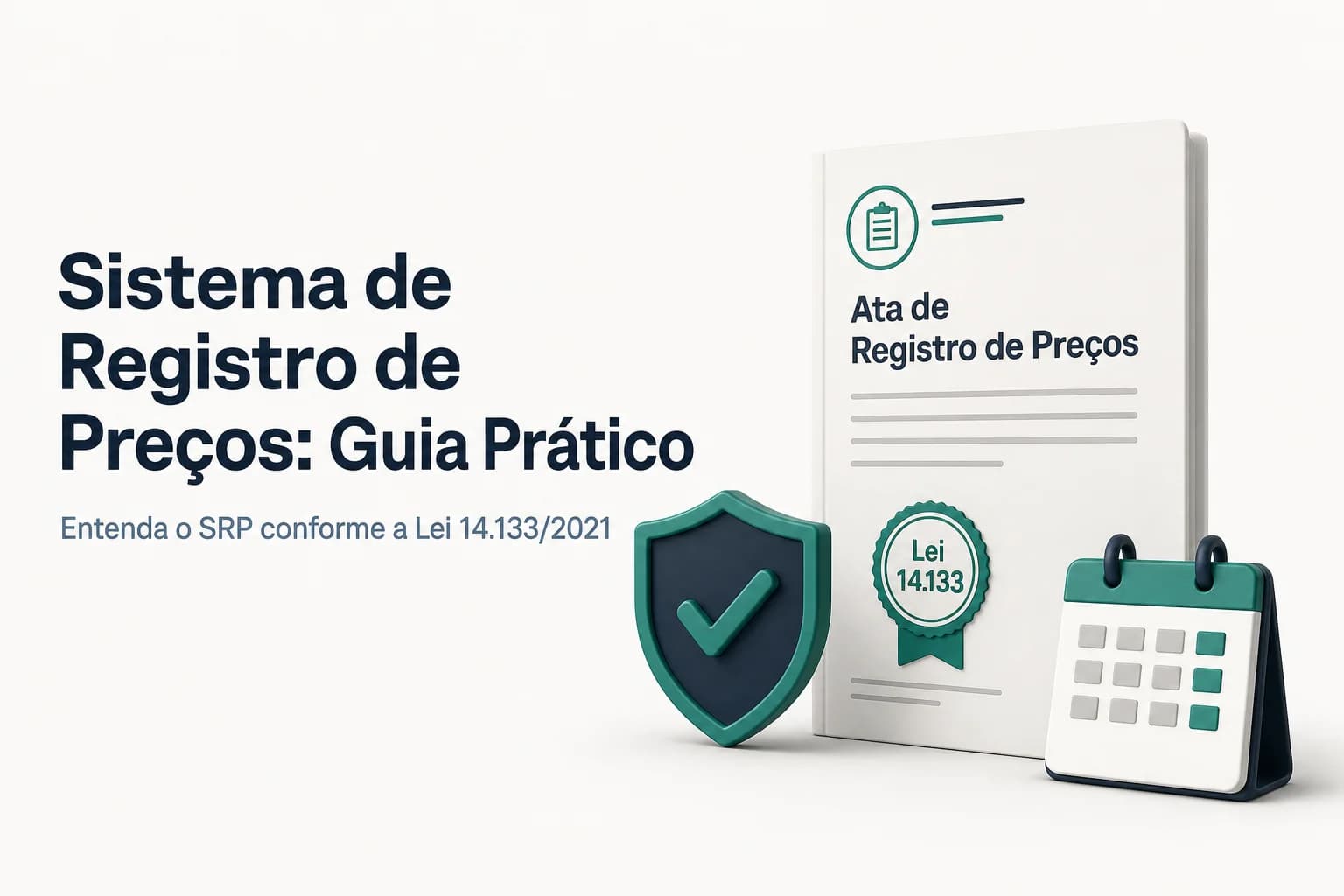 Ilustração de documento de ata de registro de preços com selo da Lei 14.133