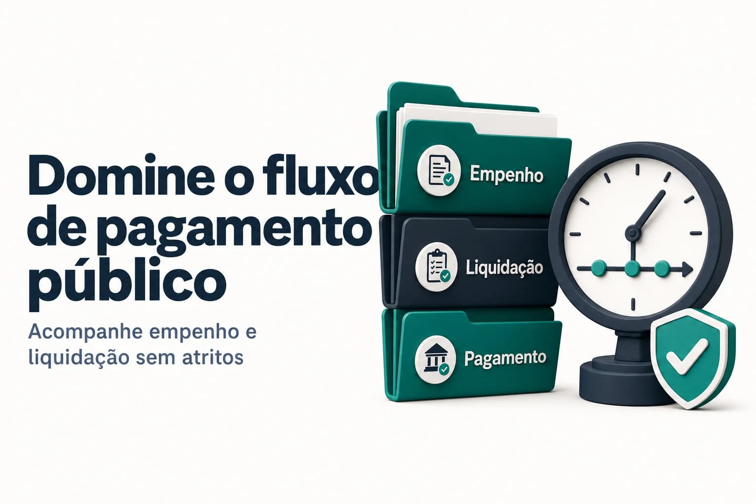Diagrama do ciclo da despesa pública: empenho, liquidação e pagamento, com setas indicando o fluxo.
