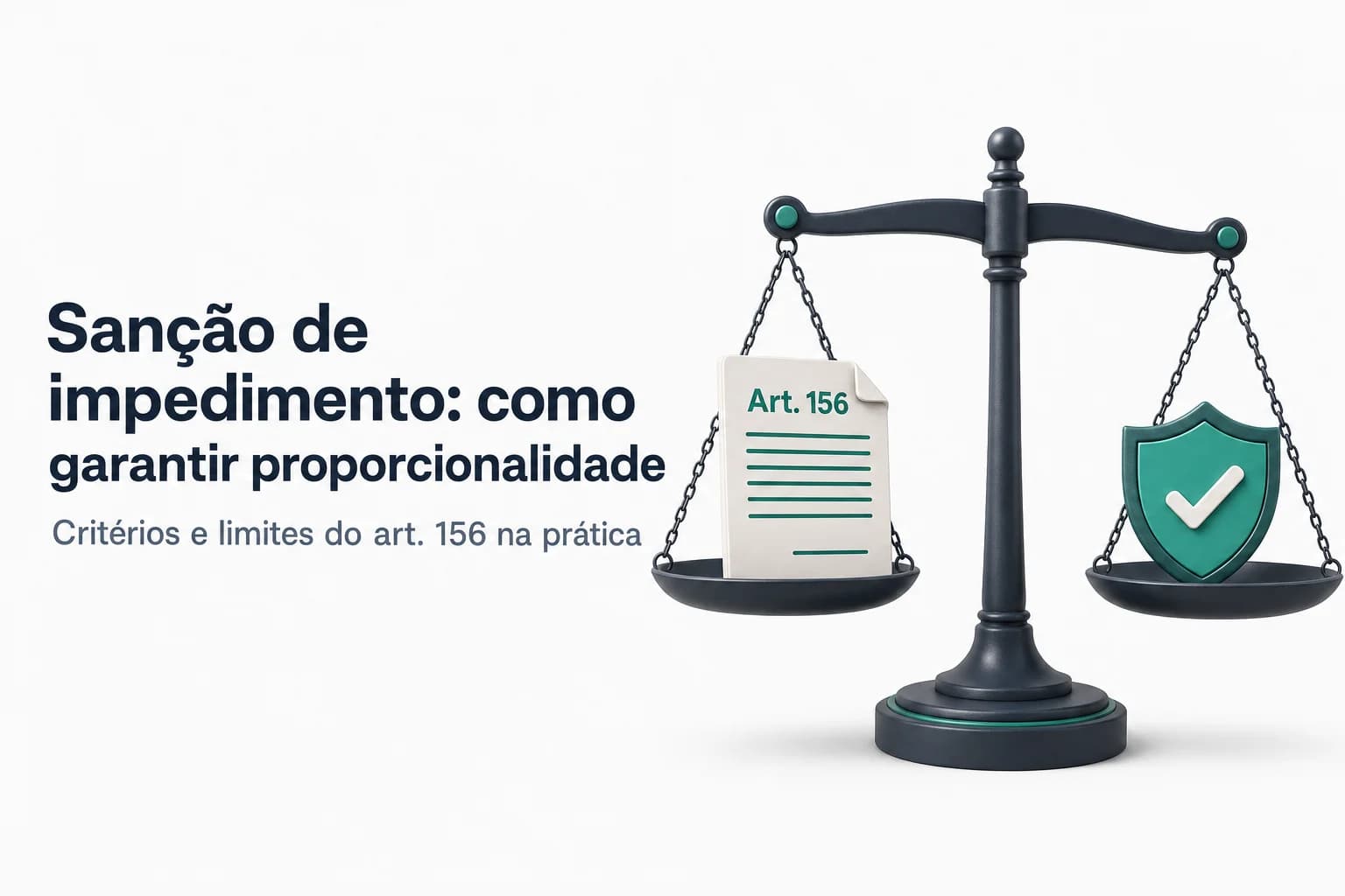 Ilustração de selo de penalidade com balança da justiça e documento legal sobre a Lei 14.133