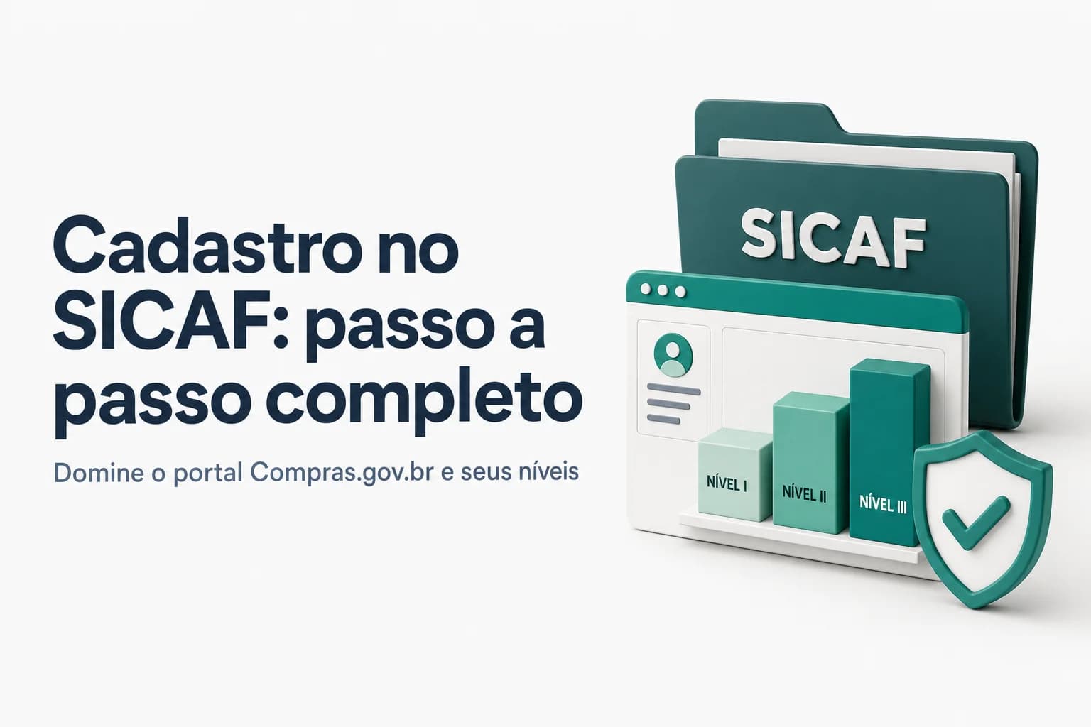Ilustração do processo de cadastro no SICAF no portal Compras.gov.br com níveis de cadastramento.