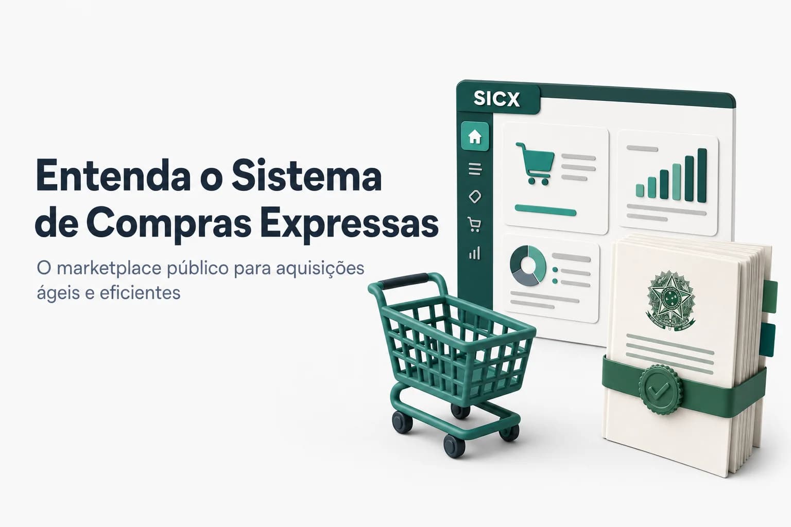 Ilustração do Sistema de Compras Expressas (SICX), marketplace público para aquisições ágeis pela administração pública.