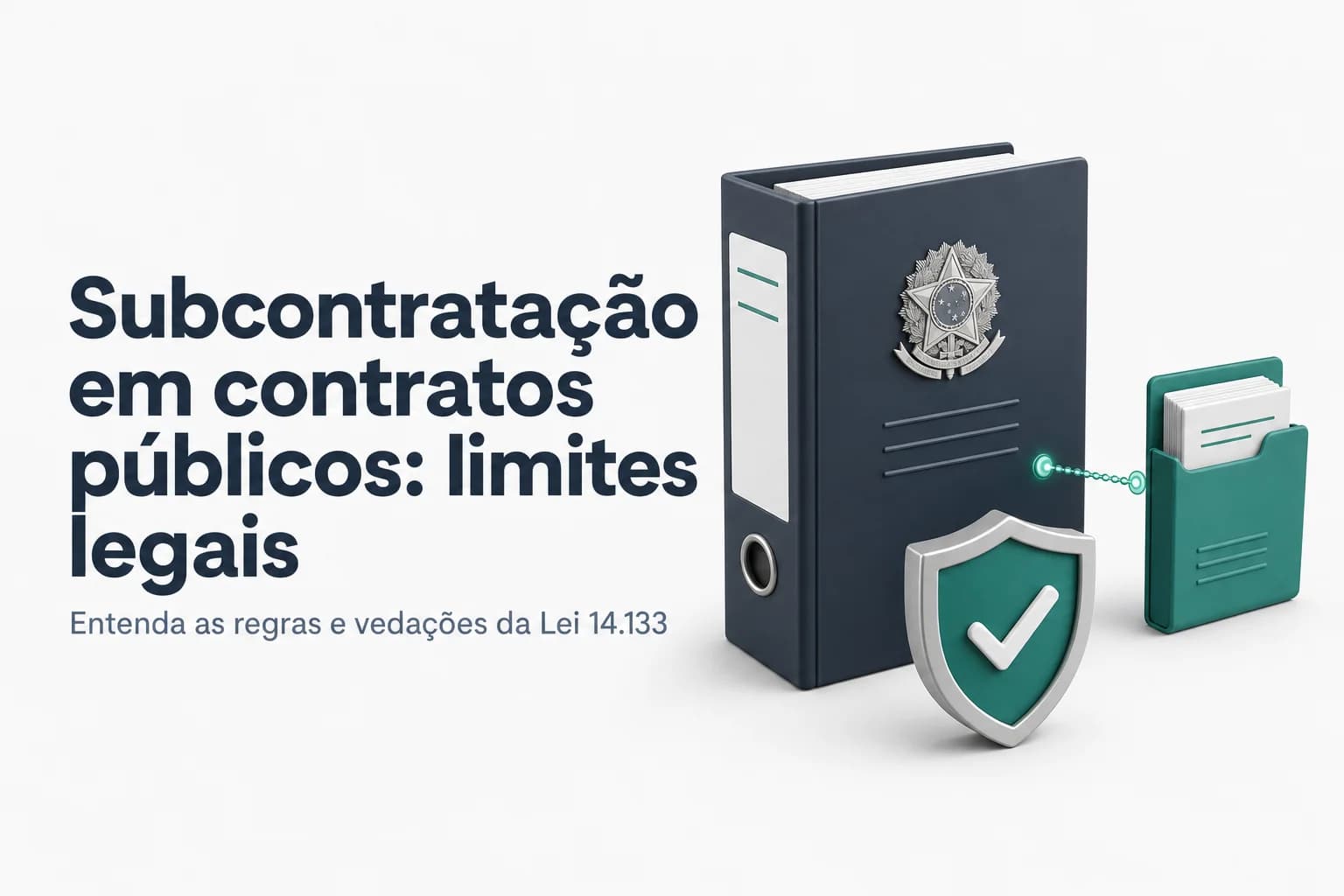 Ilustração de contrato público com destaque para cláusula de subcontratação parcial e responsabilidade integral da contratada.