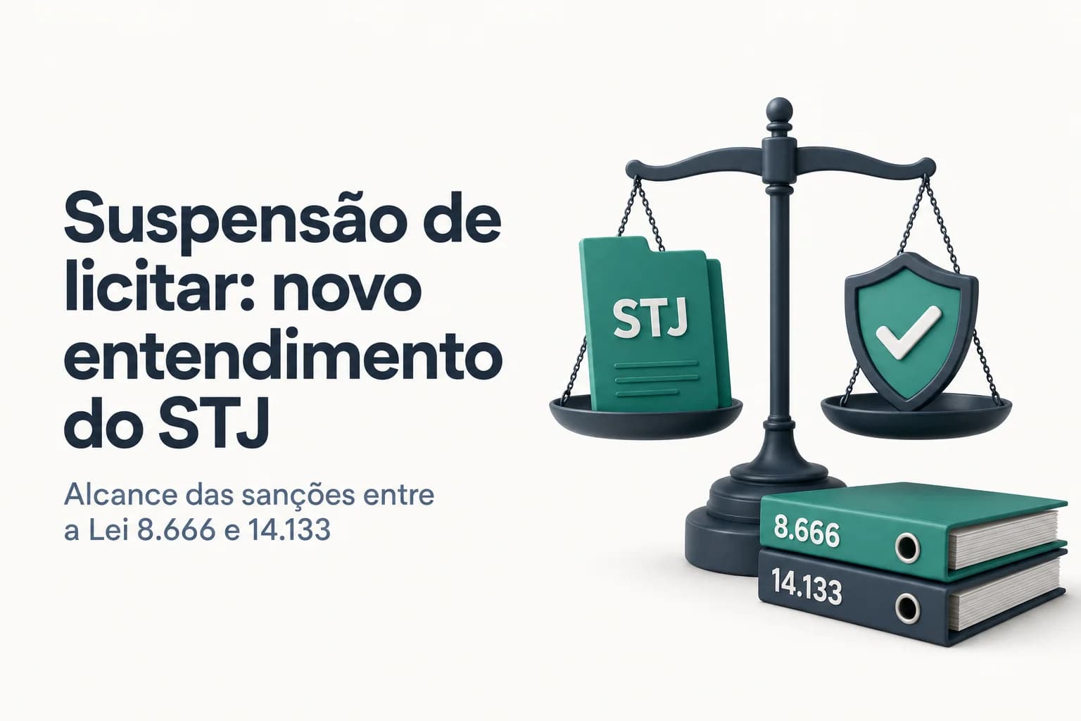 Ilustração de um martelo de juiz sobre documentos legais, representando a decisão do STJ sobre o alcance das sanções de licitação.