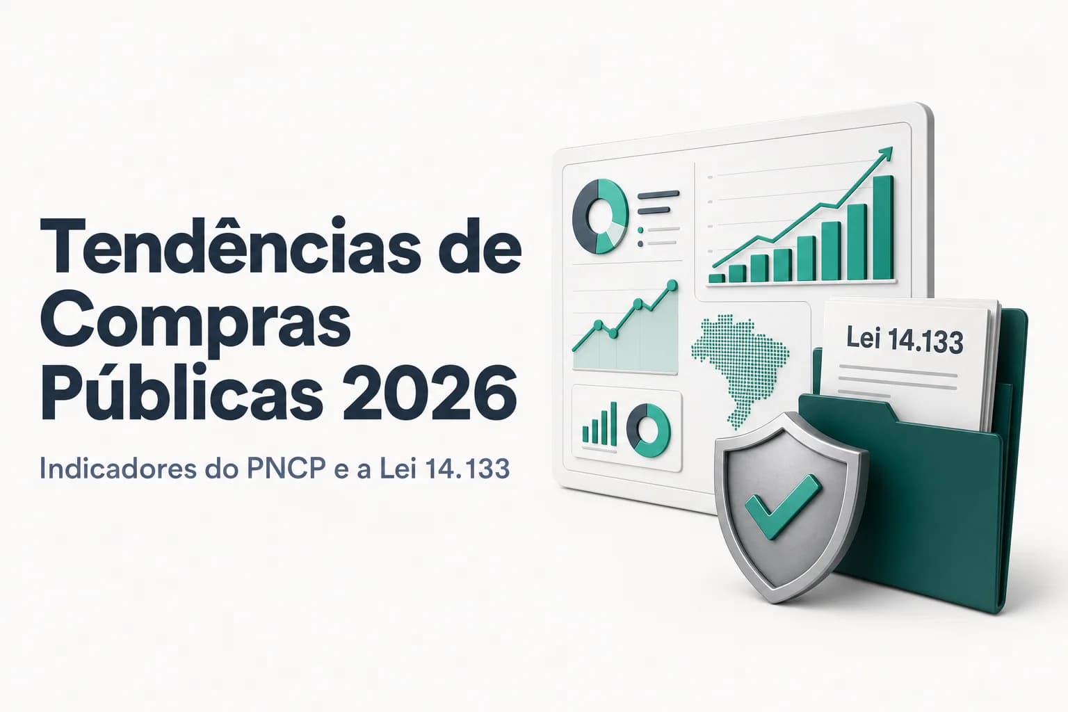 Painel de controle mostrando indicadores de licitações públicas brasileiras em 2026