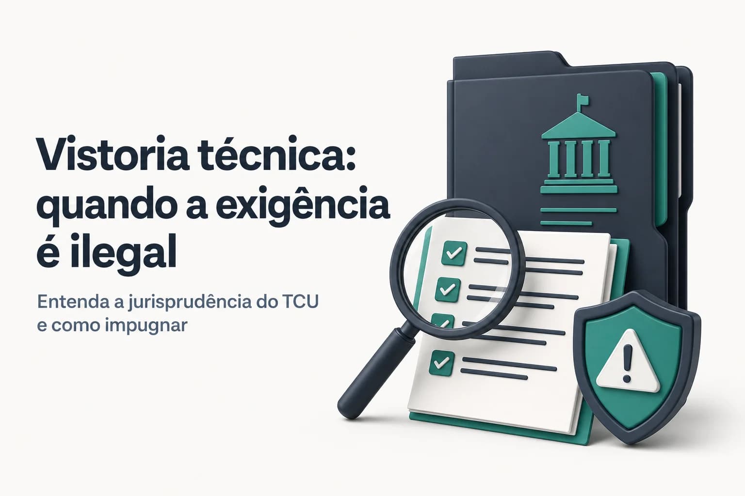 Ilustração de um edital de licitação com ícone de vistoria técnica e checklists.
